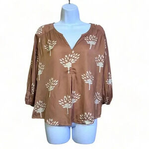 Dolan Left‎ Coast Womens Peach Tan Floral Satin Blouse Sz 5 Boho Preppy
